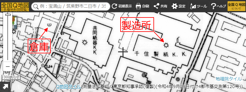 建物の表現の例（「K.K.」は株式会社の略）