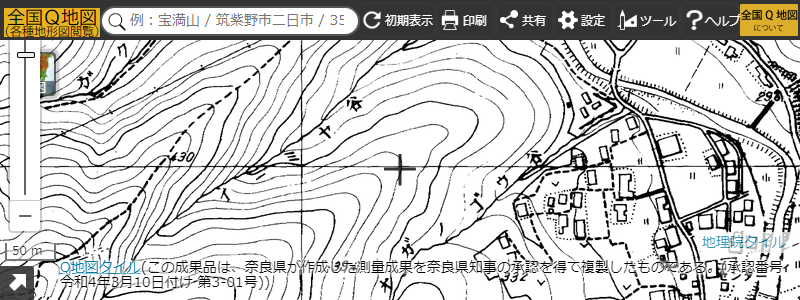 図7　奈良県森林基本図（下北山村）。比較的小さな谷についても名称の注記が記載されている