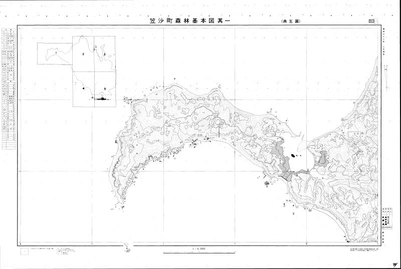 図1　鹿児島県森林基本図（笠沙町）。図郭線でトリミングして各図面を結合し、シームレスに閲覧できるようにしている