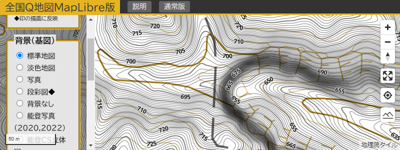 航空レーザ測量による等高線（清滝、大分県竹田市）