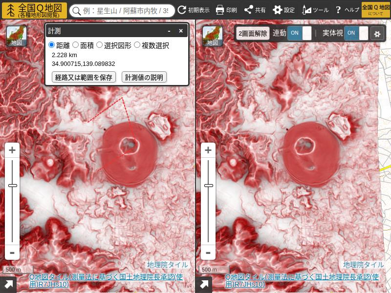 2分割表示と各種機能の操作例