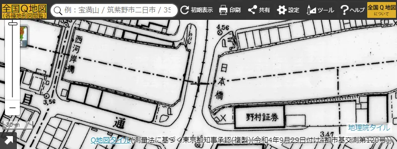 首都高速道路が建設される前の日本橋付近の地形図