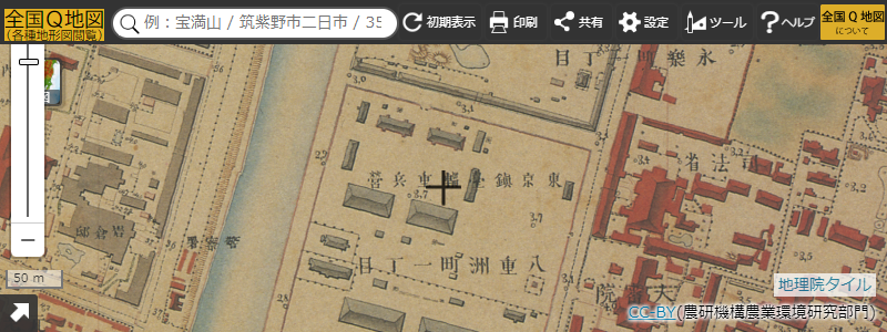 東京図測量原図（1883〜1884年測量、縮尺1:5,000、陸軍参謀本部作成）