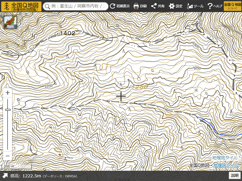 地形図では表現されない細かな谷・尾根・ピークが表現された等高線（DEM5A）